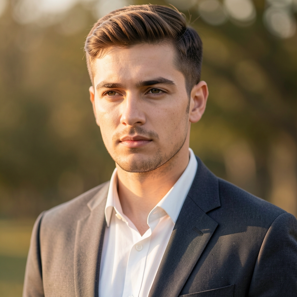 Male editorial portrait in warm natural light, thoughtful expression, editorial composition, Tarelon Letters lead writer